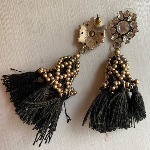 BAUBLEBAR Crystal, gold black tassel boho earrings - Picture 2 of 4